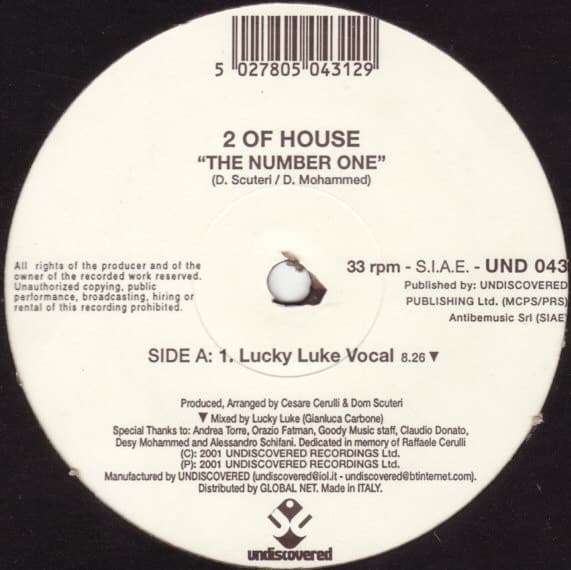 2 Of House – The Number One (Vinyl, 2001) – Cover